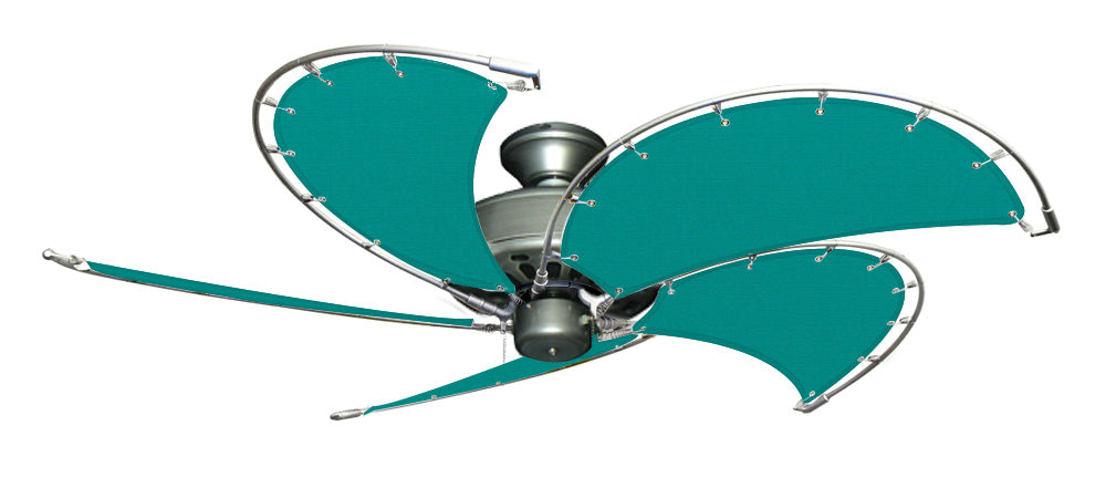 52 inch Nautical Dixie Belle Brushed Nickel Ceiling Fan - Sunbrella Persian Green Canvas Blades