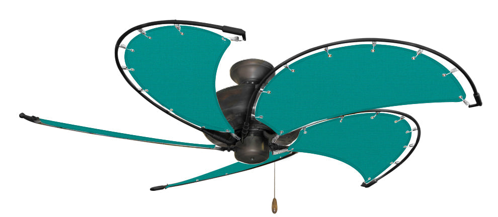 52 inch Nautical Dixie Belle Oil Rubbed Bronze Ceiling Fan - Sunbrella Persian Green Canvas Blades