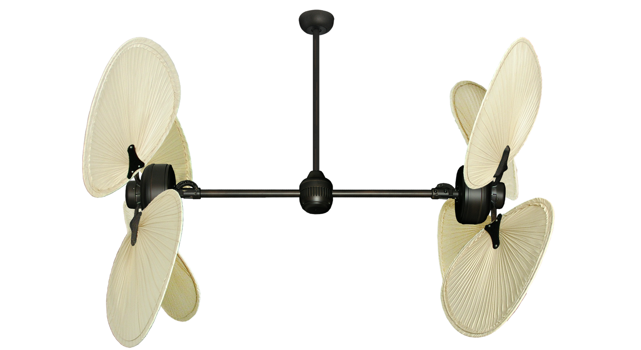 Ventilador de techo doble Twin Star III de 54 pulgadas - Aspas de palma natural, acabado en bronce aceitado 