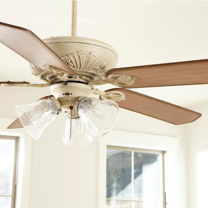 Chateaux 52 inch Transitional Ceiling Fan with LED Light by Quorum - Persian White Detail View