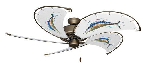 52 inch Nautical Dixie Belle Antique Bronze Ceiling Fan - Wahoo - Game Fish of the Florida Keys Custom Canvas Blades