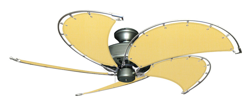 52 inch Nautical Dixie Belle Brushed Nickel Ceiling Fan - Sunbrella Buttercup Canvas Blades