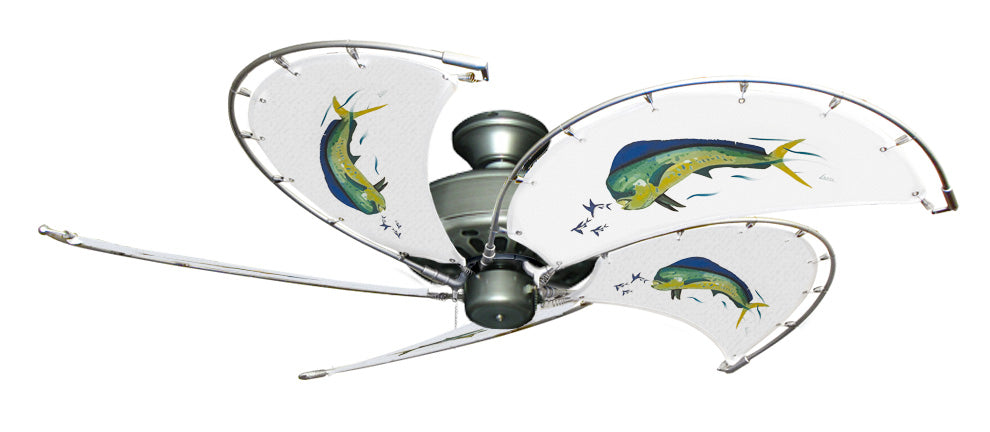 52 inch Nautical Dixie Belle Brushed Nickel Ceiling Fan - Dolphin - Game Fish of the Florida Keys Custom Canvas Blades