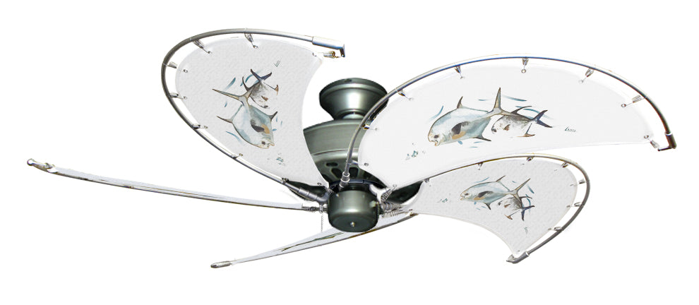 52 inch Nautical Dixie Belle Brushed Nickel Ceiling Fan - Permit - Game Fish of the Florida Keys Custom Canvas Blades