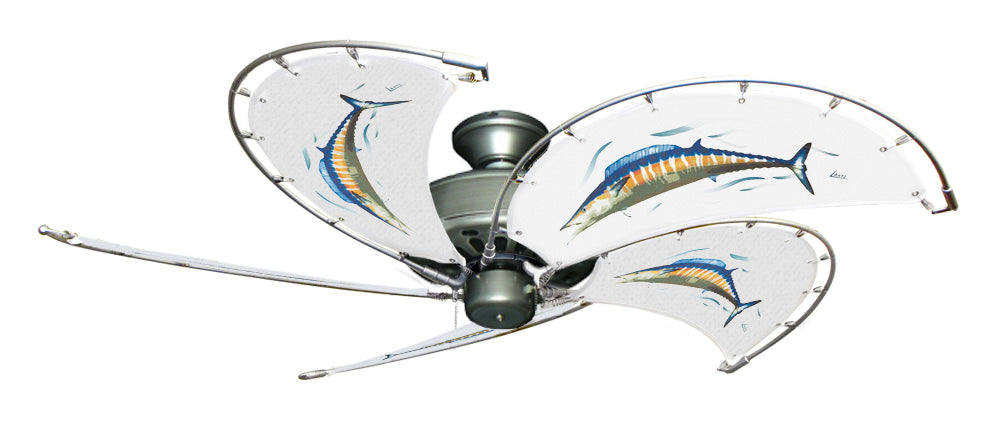 52 inch Nautical Dixie Belle Brushed Nickel Ceiling Fan - Wahoo - Game Fish of the Florida Keys Custom Canvas Blades