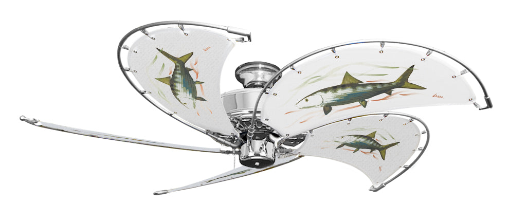 52 inch Nautical Dixie Belle Chrome Ceiling Fan - Bonefish - Game Fish of the Florida Keys Custom Canvas Blades