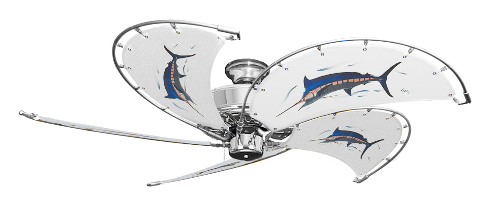 52 inch Nautical Dixie Belle Chrome Ceiling Fan - Marlin - Game Fish of the Florida Keys Custom Canvas Blades
