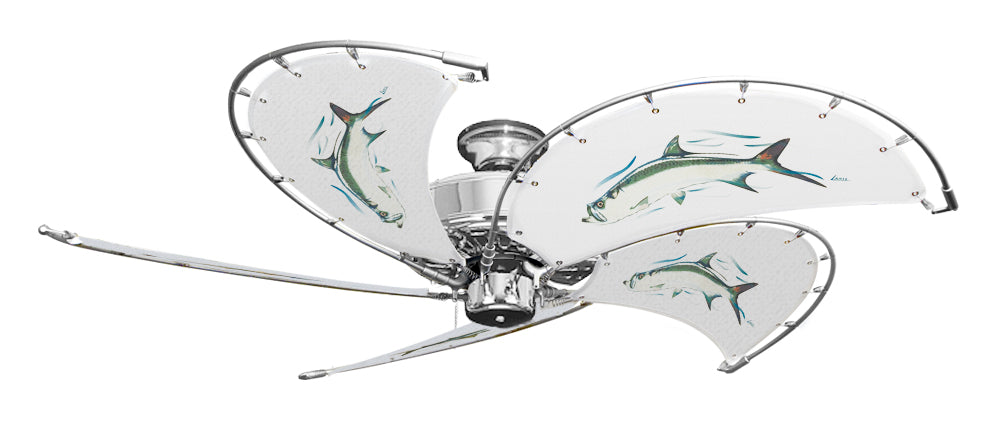 52 inch Nautical Dixie Chrome Belle Ceiling Fan - Tarpon - Game Fish of the Florida Keys Custom Canvas Blades