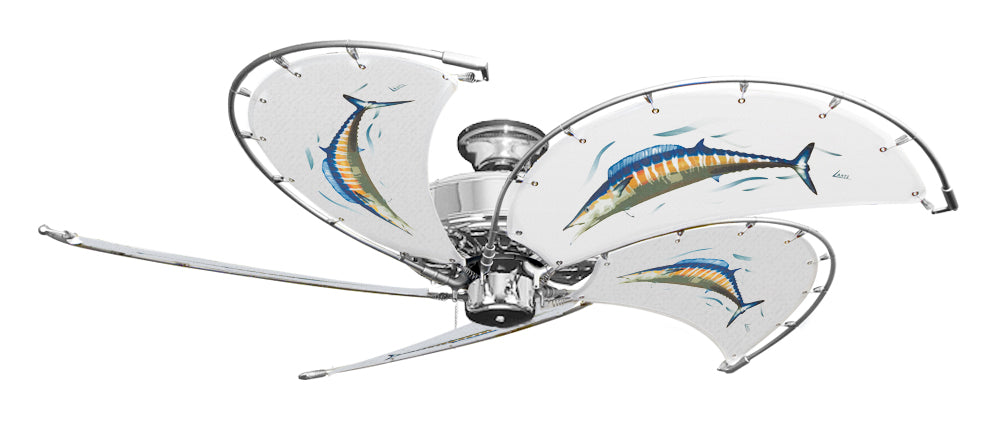 52 inch Nautical Dixie Belle Chrome Ceiling Fan - Wahoo - Game Fish of the Florida Keys Custom Canvas Blades