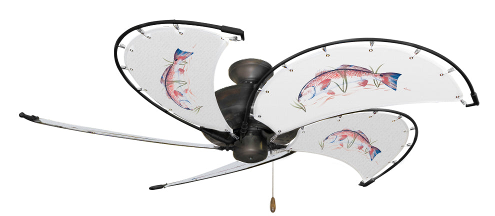 52 inch Nautical Dixie Belle Oil Rubbed Bronze Ceiling Fan - Permit - Game Fish of the Florida Keys Custom Canvas Blades