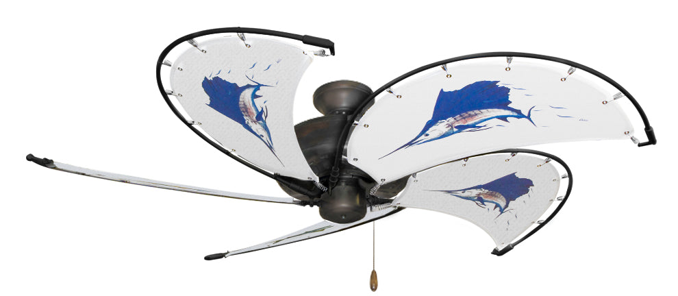 52 inch Nautical Dixie Belle Oil Rubbed Bronze Ceiling Fan - Sailfish - Game Fish of the Florida Keys Custom Canvas Blades