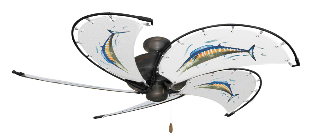 52 inch Nautical Dixie Belle Oil Rubbed Bronze Ceiling Fan - Wahoo - Game Fish of the Florida Keys Custom Canvas Blades