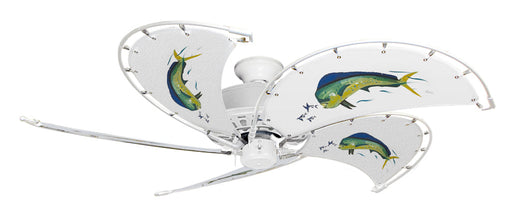 52 inch Nautical Dixie Belle Pure White Ceiling Fan - Dolphin - Game Fish of the Florida Keys Custom Canvas Blades
