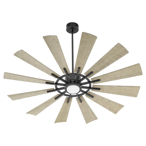 CIRQUE 60 inch 12-Blade Ceiling Fan by Quorum - Matte Black with Weathered Gray Blades
