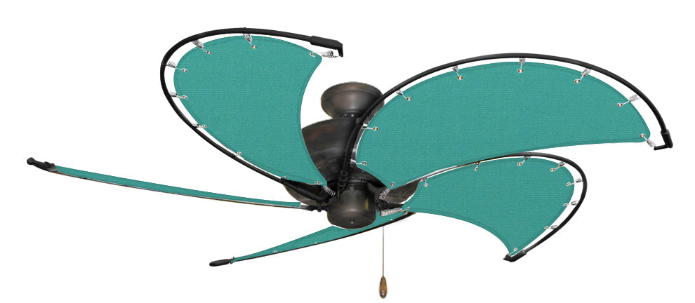 52 inch Nautical Dixie Belle Oil Rubbed Bronze Ceiling Fan - Sunbrella Aquamarine Canvas Blades