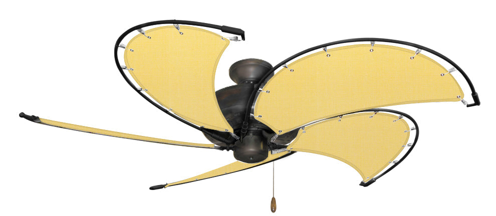 52 inch Nautical Dixie Oil Rubbed Bronze Belle Ceiling Fan - Sunbrella Buttercup Canvas Blades