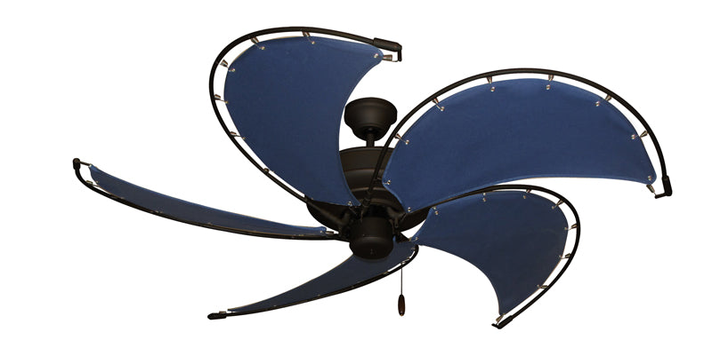 52 inch Raindance Nautical Ceiling Fan in Oil Rubbed Bronze - Classic Blue Canvas Blades