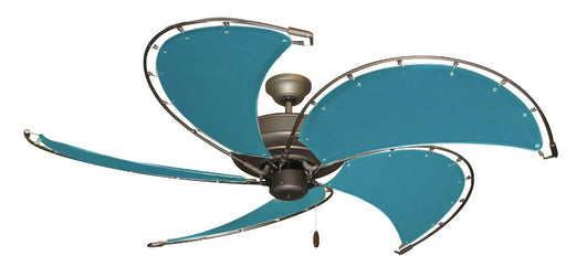 52 inch Raindance Nautical Ceiling Fan in Antique Bronze- Sunbrella Turquoise Canvas Blades