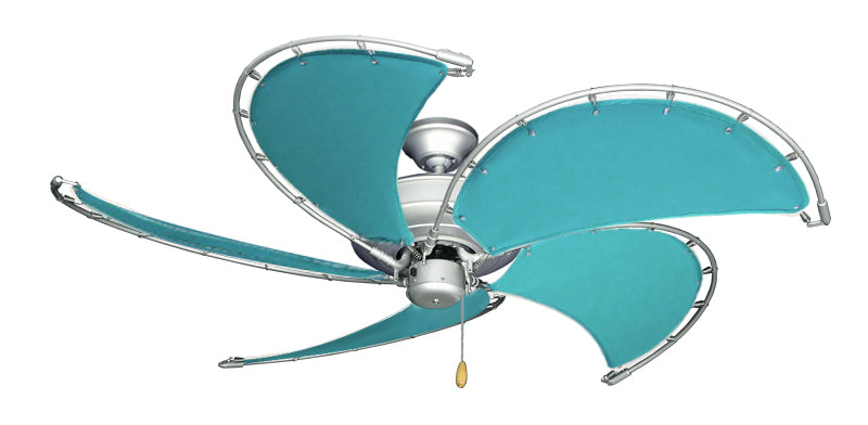 52 inch Raindance Nautical Ceiling Fan in Brushed Nickel - Sunbrella Aquamarine Canvas Blades