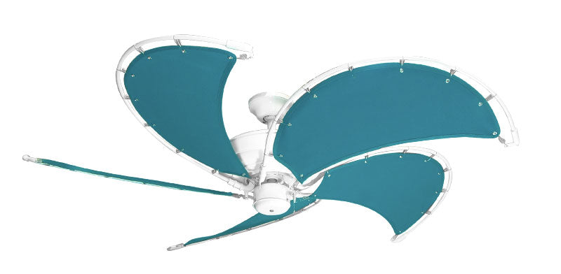 52 inch Raindance Nautical Ceiling Fan in Pure White - Sunbrella Turquoise Canvas Blades
