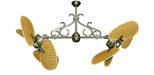 46 inch Twin Star III Double Ceiling Fan - Woven Bamboo Natural Blades, Antique Brass Motor Finish and Decorative Scroll