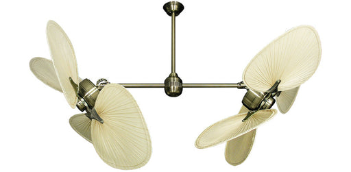 54 inch Twin Star III Double Ceiling Fan with Natural Palm Blades and Antique Brass Motor Finish