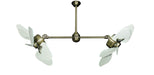 35 inch Twin Star III Double Ceiling Fan -  ABS Outdoor Pure White Blades, Antique Brass Motor Finish
