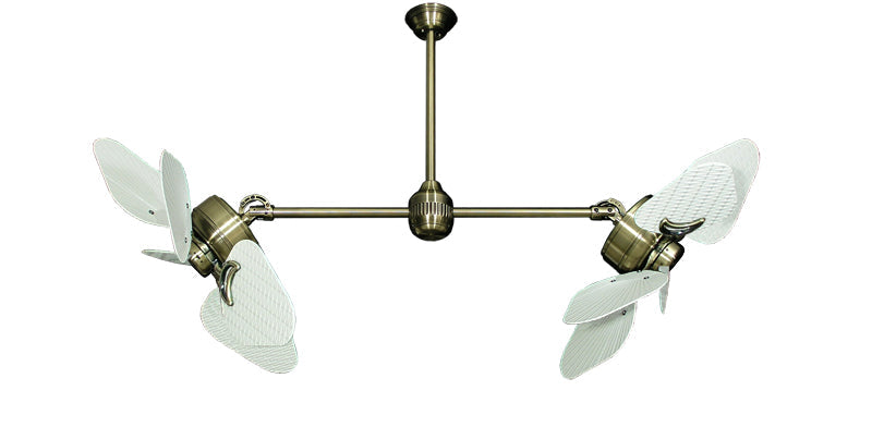 35 inch Twin Star III Double Ceiling Fan -  ABS Outdoor Pure White Blades, Antique Brass Motor Finish