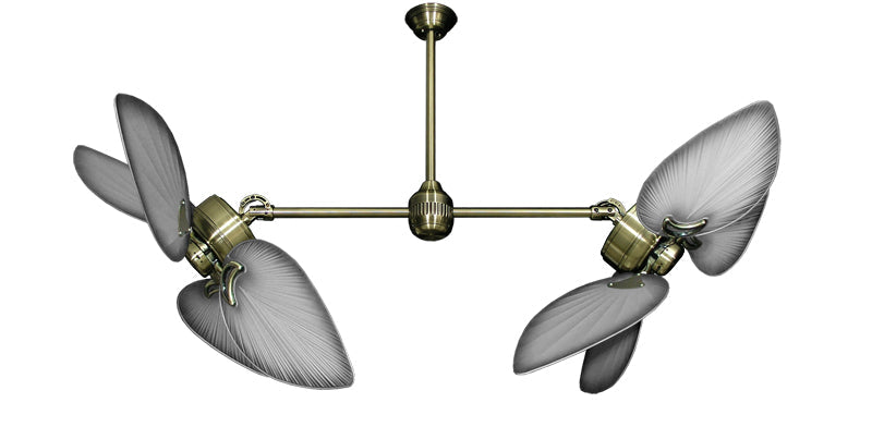 50 inch Twin Star III Double Ceiling Fan - Bombay Brushed Nickel Blades, Antique Brass Motor Finish