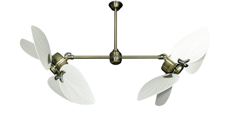 50 inch Twin Star III Double Ceiling Fan - Bombay Pure White Blades, Antique Brass Motor Finish