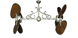 46 inch Twin Star III Double Ceiling Fan - Woven Bamboo Dark Blades, Brushed Nickel Motor Finish and Decorative Scroll