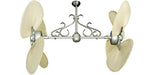 54 inch Twin Star III Double Ceiling Fan with Natural Palm Blades and Antique Brass Motor Finish with Decorative Scroll