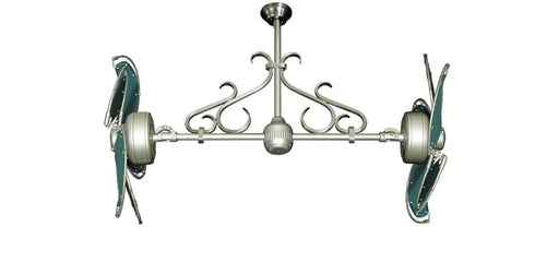30 inch Twin Star III Double Ceiling Fan - Nautical Green Blades, Brushed Nickel Motor Finish and Decorative Scroll