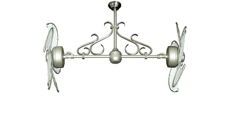 30 inch Twin Star III Double Ceiling Fan - Nautical White Blades, Brushed Nickel Motor Finish and Decorative Scroll