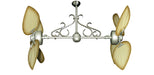 50 inch Twin Star III Double Ceiling Fan - Bombay Tan Blades, Brushed Nickel and Decorative Scroll