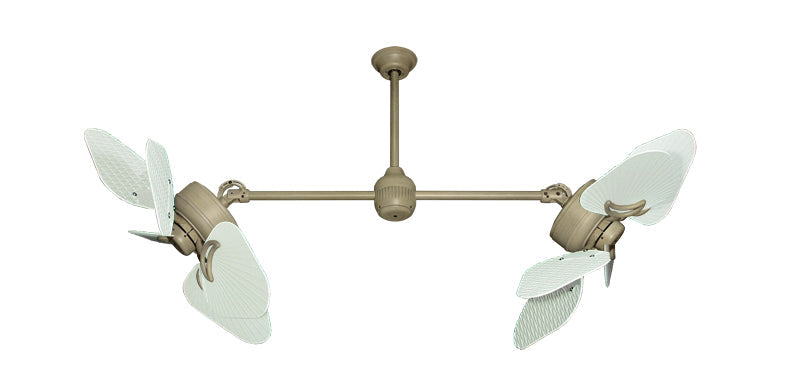35 inch Twin Star III Double Ceiling Fan by Gulf Coast Fans -  Driftwood with ABS Outdoor Pure White Blades
