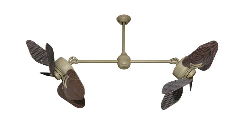 35 inch Twin Star III Double Ceiling Fan by Gulf Coast Fans - Driftwood and ABS Outdoor Oil Rubbed Bronze Blades