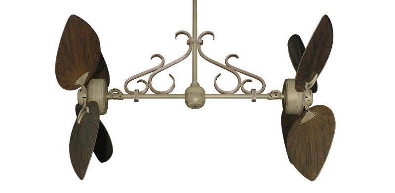 50 inch Twin Star III Double Ceiling Fan - Bombay Oil Rubbed Bronze Blades, Driftwood Motor Finish and Decorative Scroll