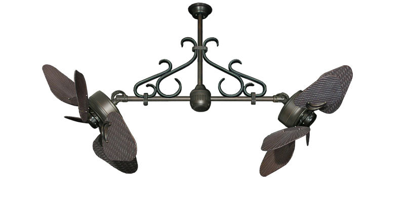 35 inch Twin Star III Double Ceiling Fan - ABS Outdoor Oil Rubbed Bronze Blades, Oil Rubbed Bronze Motor Finish and Decorative Scroll